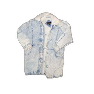 Vintage Andy Johns Denim Jean Sherpa Long Acid Wash Jacket Coat